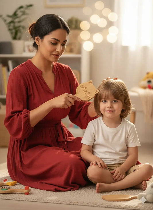 Bamboo Hair Brush, Cat Design