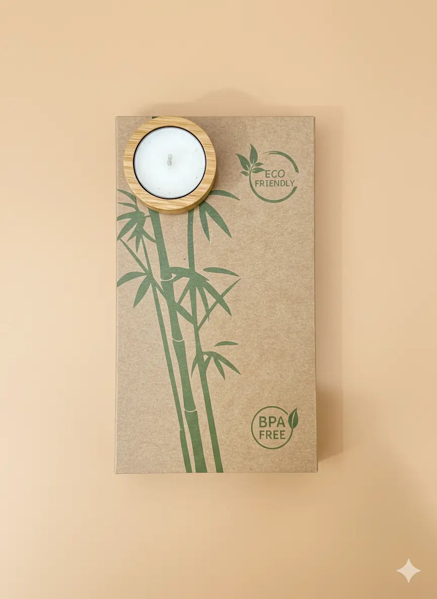 Bamboo Tea Light Holder with Candle (Set of 4)