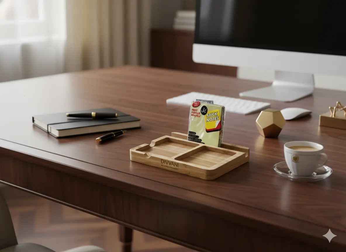 3 in 1 Bamboo Desk Organizer (Flat Plate Style)